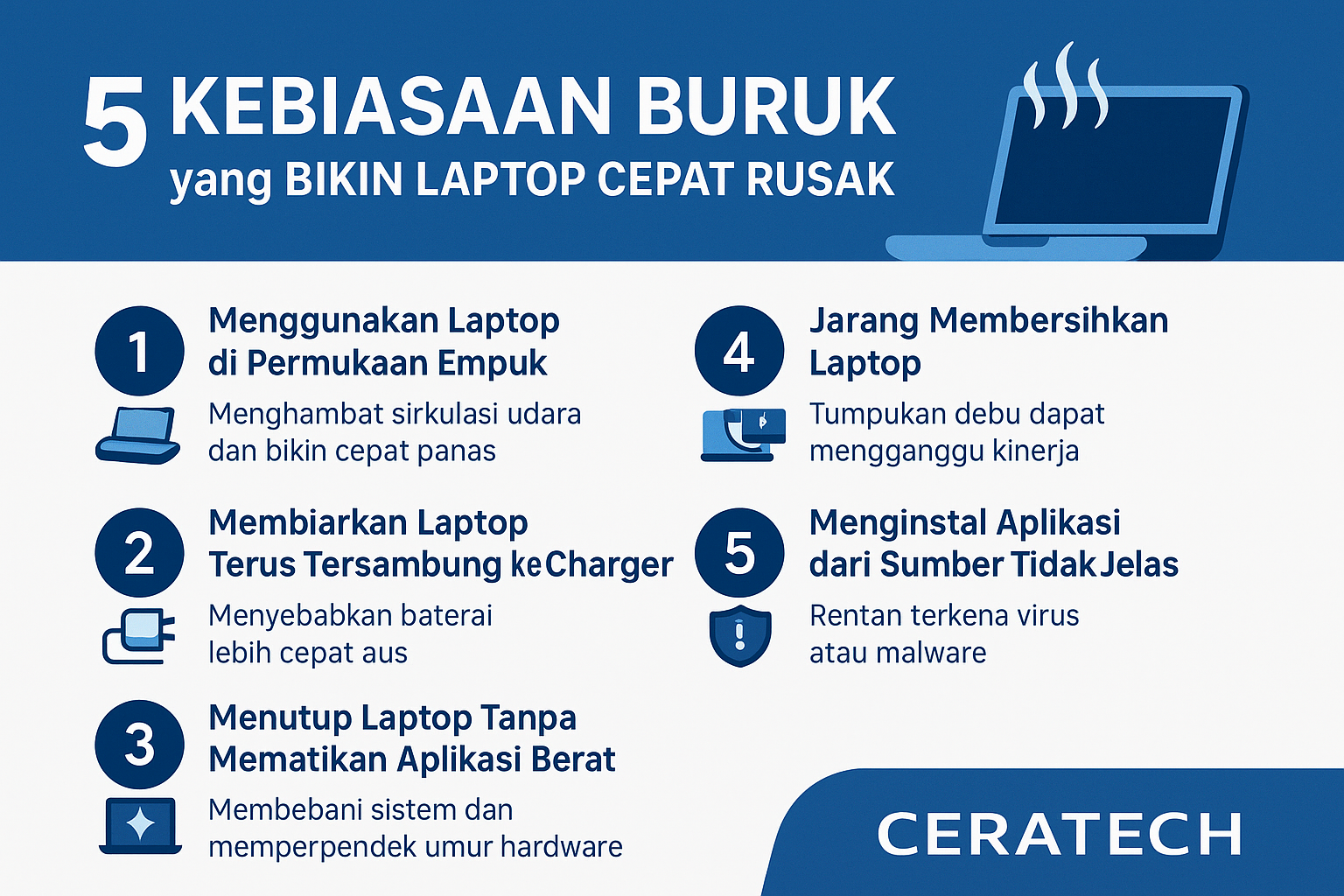 Kebiasaan buruk yang merusak laptop