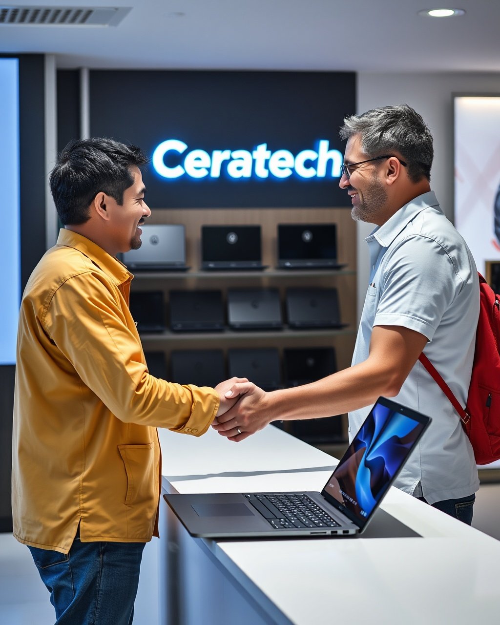pelanggan di Ceratech Batam menukar laptop lama dengan unit baru di DC Mall